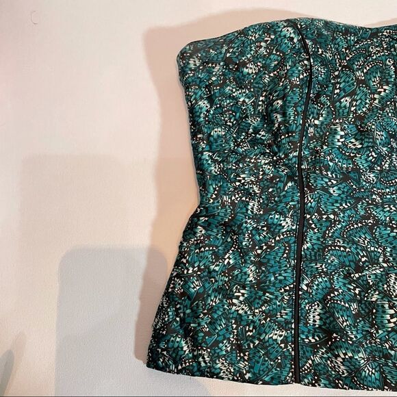 Black house white market Flutter Pleated Bustier teal green butterflies … - Picture 8 of 16